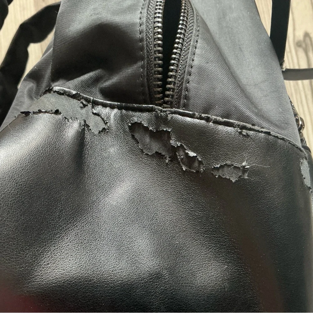 Versace Medusa head black faux patent leather nylon backpack